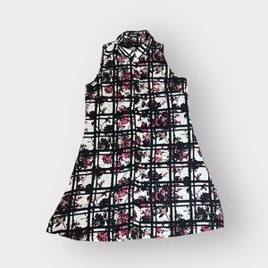 Missguided Black White Pink Grid Floral Sheer Tunic Shift Dress - Collared